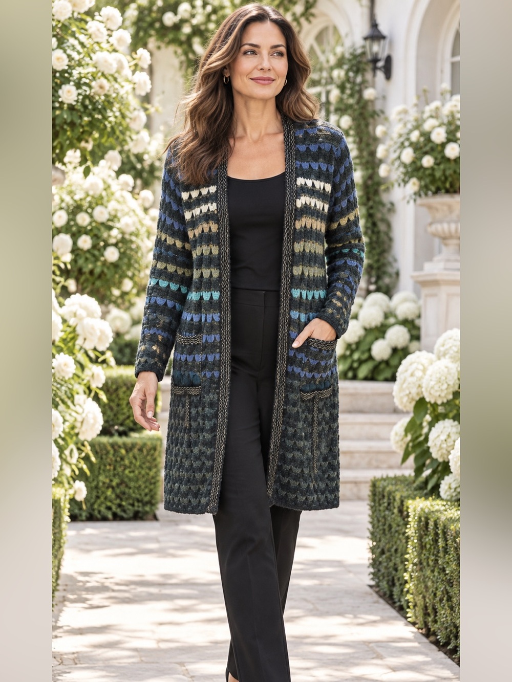NIC + ZOE Ombre Gradient Eyelash Knit Long Duster Cardigan Sweater Jacket
